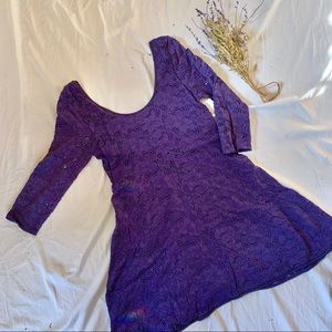 Free People M Purple Lace Skater Mini Dress